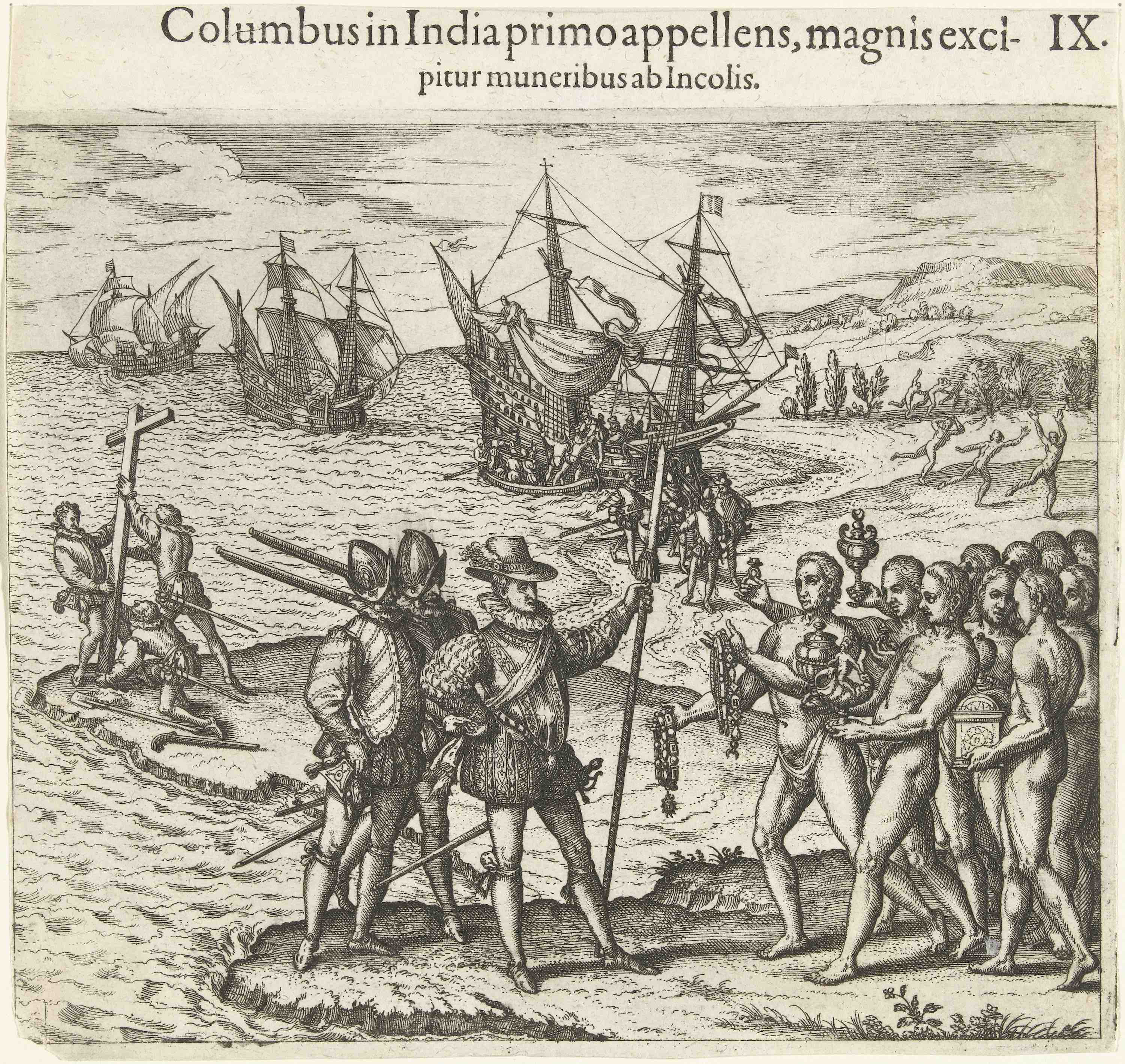 Theodore de Bry, Christopher Columbus arrives in America, 1594